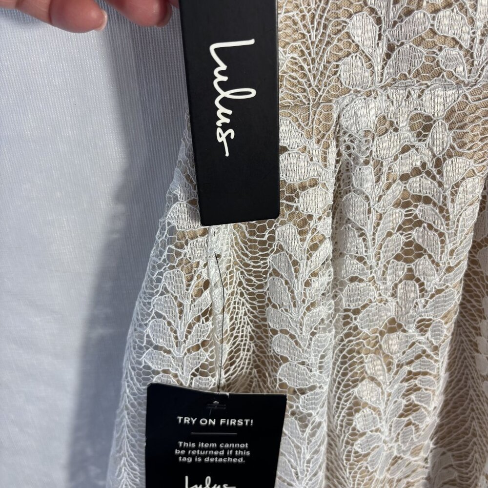 Lulus White & Beige Lace V-Neck Sleeveless Dress - Picture 5 of 11